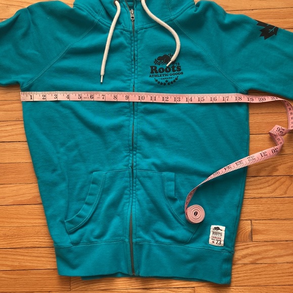 Roots turquoise/teal blue hooded zip sweater - Picture 8 of 8
